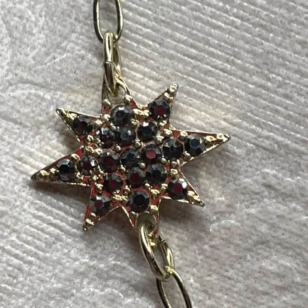 Star & Moon Pendant Necklace With Rhinestones Gold-Toned 18